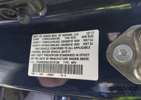 2018 Honda Cr-V Ex из США, поврежденный, VIN 7FARW2H52JE015138